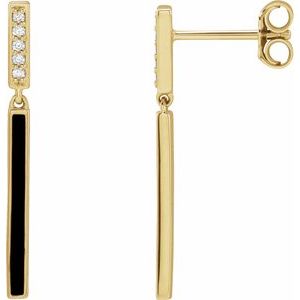 14K Yellow .06 CTW Natural Diamond & Black Enamel Bar Earrings - BN & CO JEWELRY