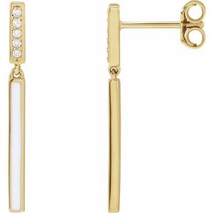 14K Yellow .06 CTW Natural Diamond & White Enamel Bar Earrings - BN & CO JEWELRY