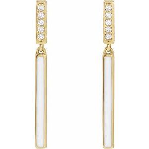 14K Yellow .06 CTW Natural Diamond & White Enamel Bar Earrings - BN & CO JEWELRY