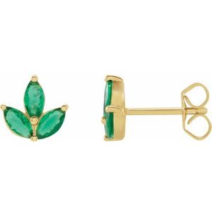 14K Yellow Natural Emerald Cluster Earrings - BN & CO JEWELRY