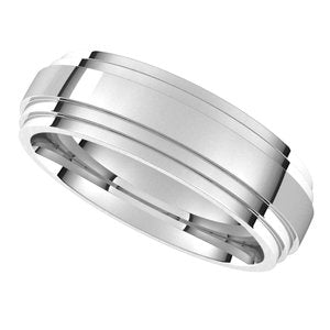 14K White 6 mm Double Stepped Edge Comfort-Fit Band Size 7.5 - BN & CO JEWELRY