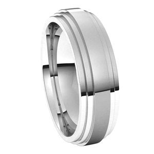 14K White 6 mm Double Stepped Edge Comfort-Fit Band Size 7.5 - BN & CO JEWELRY