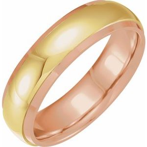 14K Rose/Yellow 6 mm Half Round Band with Diamond Edge Inlay Size 8.5 - BN & CO JEWELRY