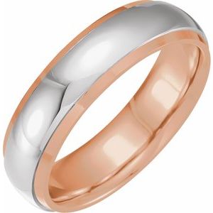 14K Rose/White 7 mm Half Round Band with Diamond Edge Inlay - BN & CO JEWELRY