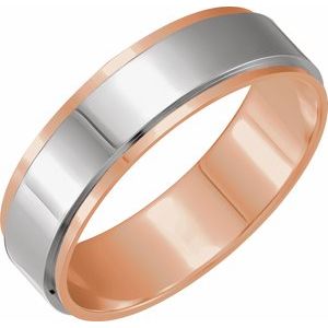 14K Rose/White 6 mm Flat Band with Diamond Edge Inlay Size 9.5 - BN & CO JEWELRY