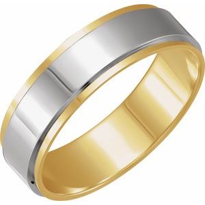 14K Yellow/White 6 mm Flat Band with Diamond Edge Inlay Size 10 - BN & CO JEWELRY