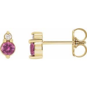 14K Yellow Natural Pink Sapphire & .03 Natural Diamond Earrings - BN & CO JEWELRY