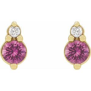14K Yellow Natural Pink Sapphire & .03 Natural Diamond Earrings - BN & CO JEWELRY