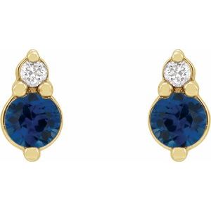 14K Yellow Natural Blue Sapphire & .03 Natural Diamond Earrings - BN & CO JEWELRY