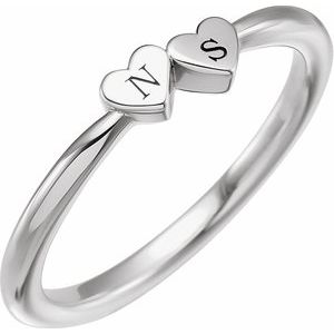 14K White 2-Heart Family Engravable Ring - BN & CO JEWELRY