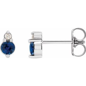 14K White Natural Blue Sapphire & .03 Natural Diamond Earrings - BN & CO JEWELRY