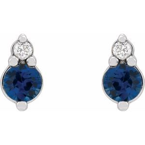 14K White Natural Blue Sapphire & .03 Natural Diamond Earrings - BN & CO JEWELRY