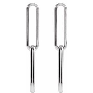 14K White Elongated Flat Link Earrings - BN & CO JEWELRY