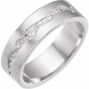 14K White 6 mm Nugget Pattern Band with Satin Finish Size 8.5 - BN & CO JEWELRY