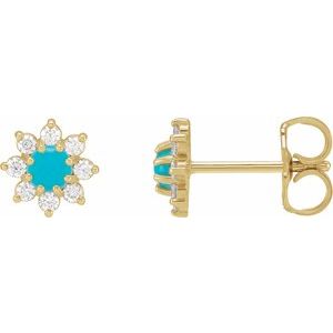 14K Yellow Natural Turquoise & 1/8 CTW Natural Diamond Flower Earrings - BN & CO JEWELRY