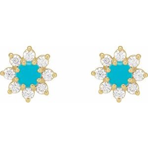 14K Yellow Natural Turquoise & 1/8 CTW Natural Diamond Flower Earrings - BN & CO JEWELRY