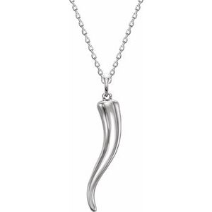 Sterling Silver 36.6x8.7 mm Italian Horn 16-18" Necklace - BN & CO JEWELRY