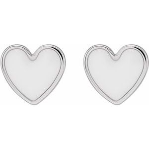 14K White 5.9x5.5 mm White Enamel Heart Earrings - BN & CO JEWELRY