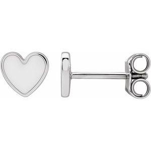 14K White 5.9x5.5 mm White Enamel Heart Earrings - BN & CO JEWELRY