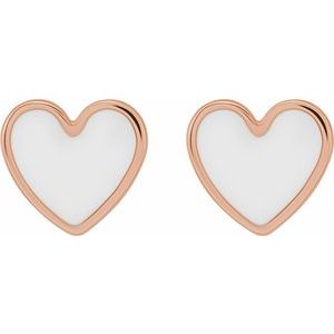 14K Rose 5.9x5.5 mm White Enamel Heart Earrings - BN & CO JEWELRY