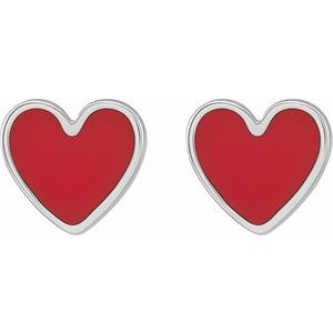 14K White 5.9x5.5 mm Red Enamel Heart Earrings - BN & CO JEWELRY