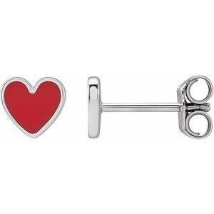 14K White 5.9x5.5 mm Red Enamel Heart Earrings - BN & CO JEWELRY