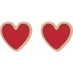 14K Rose 5.9x5.5 mm Red Enamel Heart Earrings - BN & CO JEWELRY