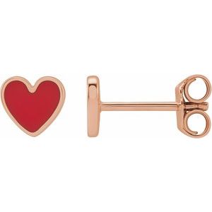 14K Rose 5.9x5.5 mm Red Enamel Heart Earrings - BN & CO JEWELRY
