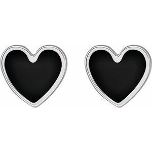 14K White 5.9x5.5 mm Black Enamel Heart Earrings - BN & CO JEWELRY