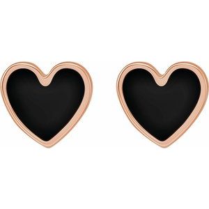 14K Rose 5.9x5.5 mm Black Enamel Heart Earrings - BN & CO JEWELRY