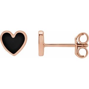 14K Rose 5.9x5.5 mm Black Enamel Heart Earrings - BN & CO JEWELRY