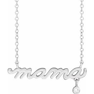 Sterling Silver .015 CT Natural Diamond Mama 18" Necklace - BN & CO JEWELRY