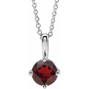 14K White 4 mm Natural Mozambique Garnet Solitaire 16-18" Necklace - BN & CO JEWELRY