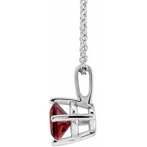 14K White 4 mm Natural Mozambique Garnet Solitaire 16-18" Necklace - BN & CO JEWELRY