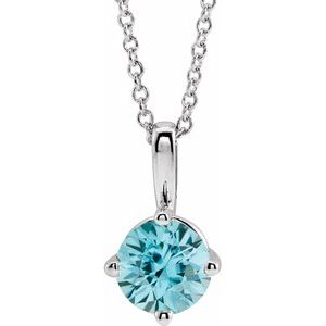 Sterling Silver 4 mm Natural Blue Zircon Solitaire 16-18" Necklace - BN & CO JEWELRY