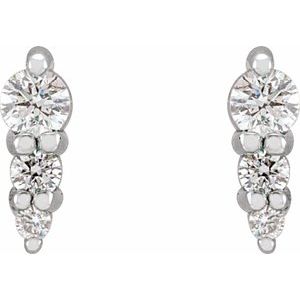 14K White 1/10 CTW Natural Diamond Three-Stone Graduated Bar Earrings - BN & CO JEWELRY