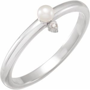 14K White Cultured White Seed Pearl & .015 CT Natural Diamond Ring - BN & CO JEWELRY