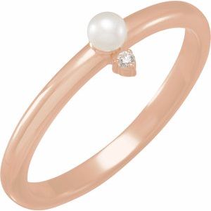 14K Rose Cultured White Seed Pearl & .015 CT Natural Diamond Ring - BN & CO JEWELRY