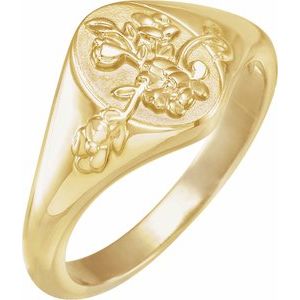 14K Yellow 10.8 mm Oval Floral Signet Ring - BN & CO JEWELRY