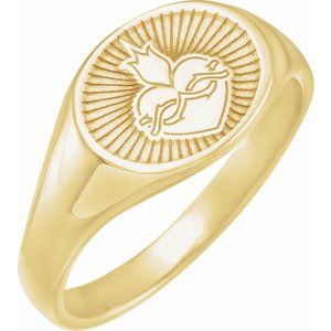 14K Yellow 12.3x9.4 mm Sacred Heart Signet Ring - BN & CO JEWELRY