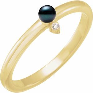 14K Yellow Cultured Black Akoya Pearl & .015 CT Natural Diamond Ring - BN & CO JEWELRY