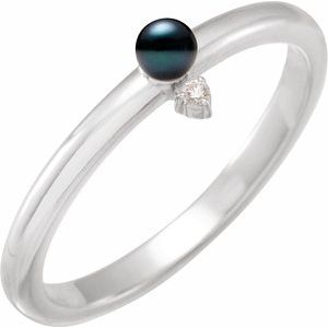 14K White Cultured Black Akoya Pearl & .015 CT Natural Diamond Ring - BN & CO JEWELRY