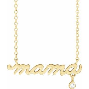 14K Yellow .015 CT Natural Diamond Mama 18" Necklace - BN & CO JEWELRY
