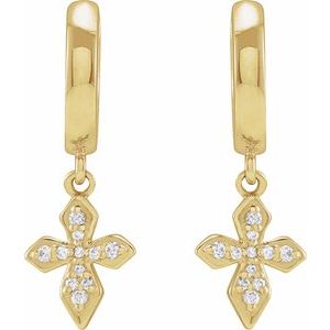 14K Yellow 1/10 CTW Natural Diamond Cross Hoop Earrings - BN & CO JEWELRY