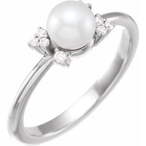 14K White Cultured White Akoya Pearl & .07 CTW Natural Diamond Ring - BN & CO JEWELRY