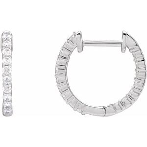 14K White 1/2 CTW Lab-Grown Diamond Inside-Outside Hinged 14.5 mm Hoop Earrings - BN & CO JEWELRY