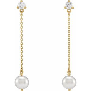 14K Yellow Cultured Freshwater Pearl & 1/2 CT Lab-Grown Diamond Earrings - BN & CO JEWELRY