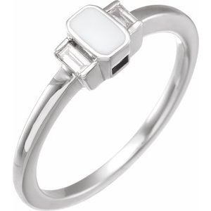 14K White .08 CTW Natural Diamond & White Enamel Ring - BN & CO JEWELRY