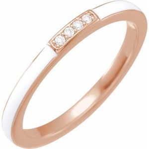 14K Rose .03 CTW Natural Diamond & White Enamel Stackable Ring - BN & CO JEWELRY