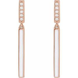 14K Rose .06 CTW Natural Diamond & White Enamel Bar Earrings - BN & CO JEWELRY